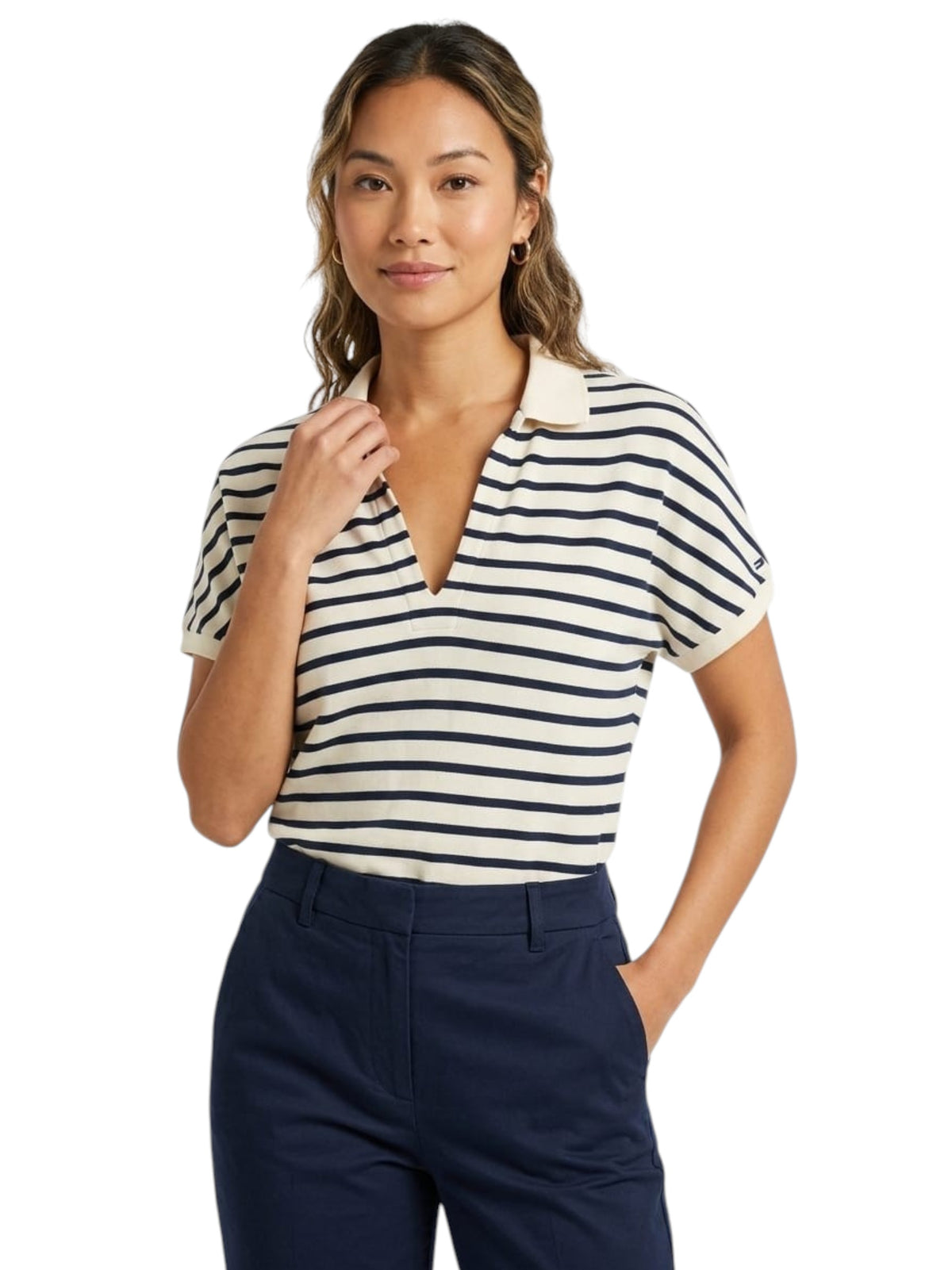 Image for Women's Stripped Top,Beige/Navy