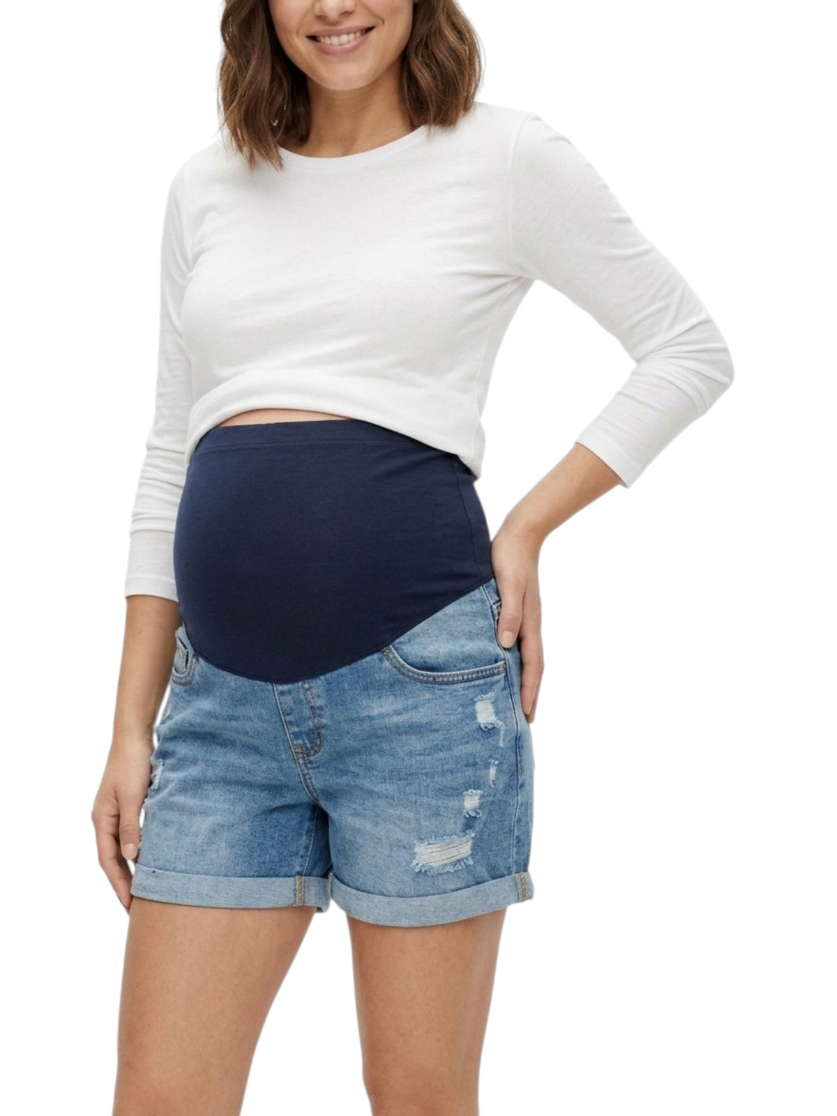 Image for Women's Ripped Pregnant Jeans Short,Light Blue