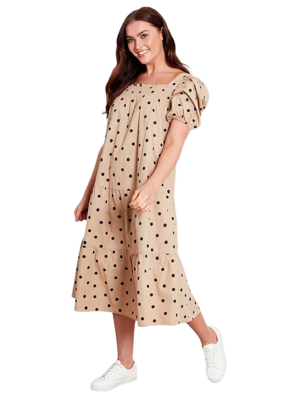 Image for Women's Polka Dot Printed Dress,Dark Beige