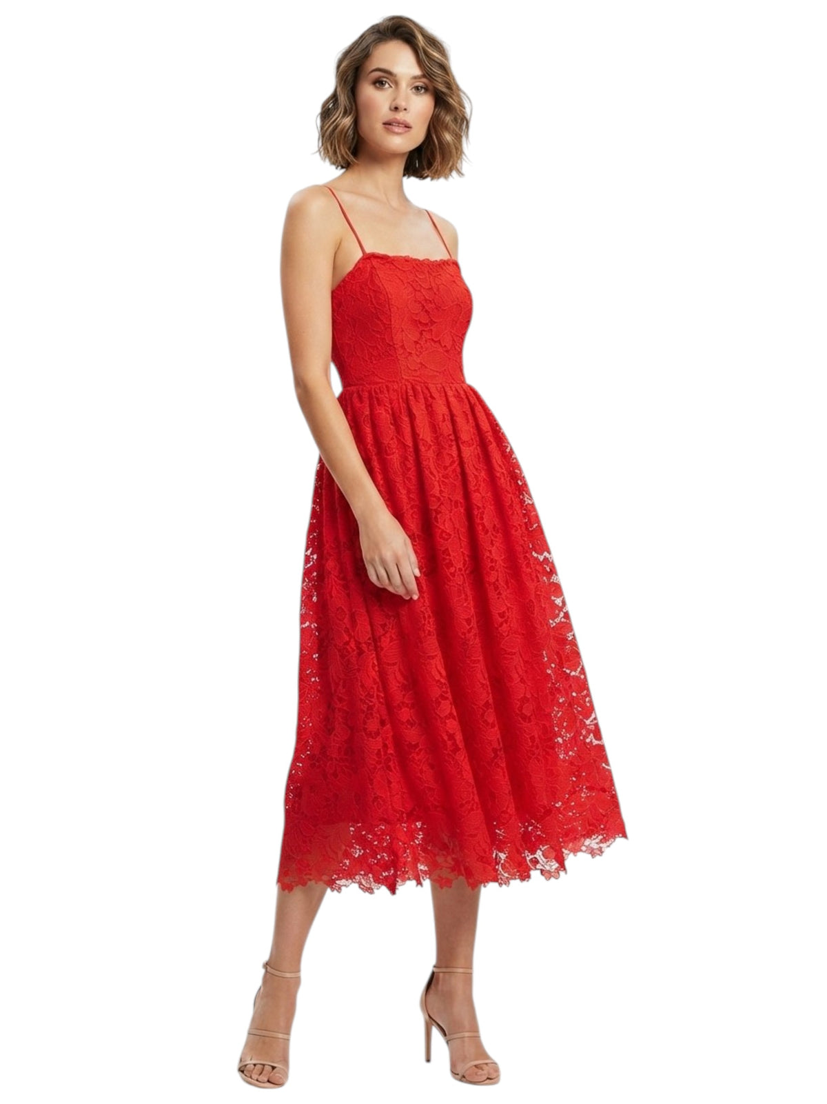 Image for Women's Floral Lace Dress,Red