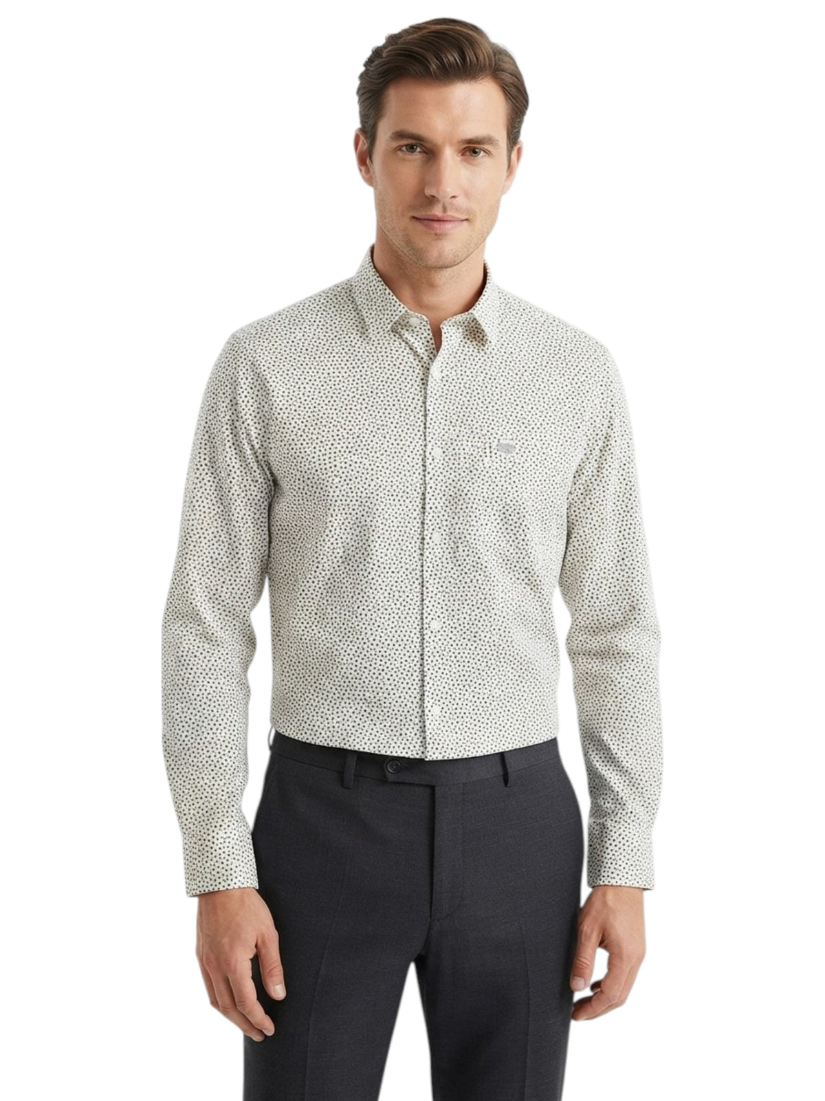 Image for Men's Printed Dress Shirt,White