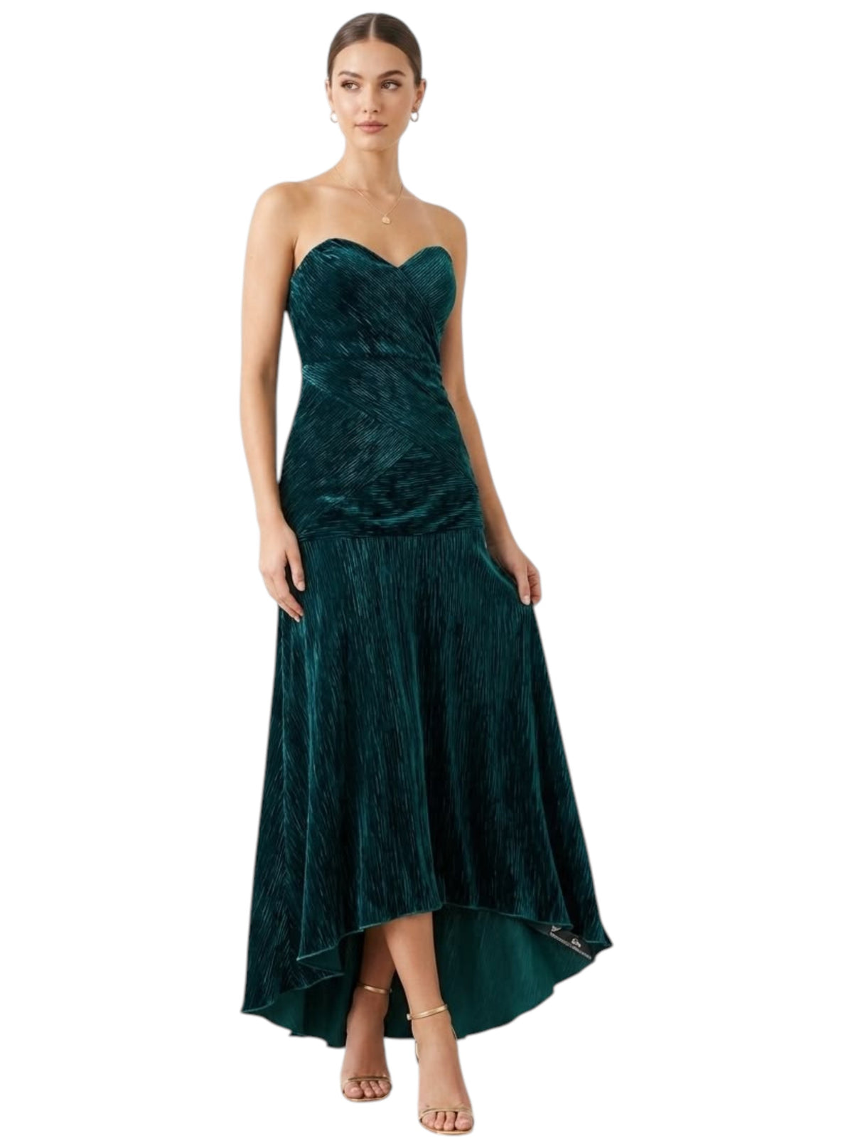 Image for Women's Textured Velvet Dress,Dark Green