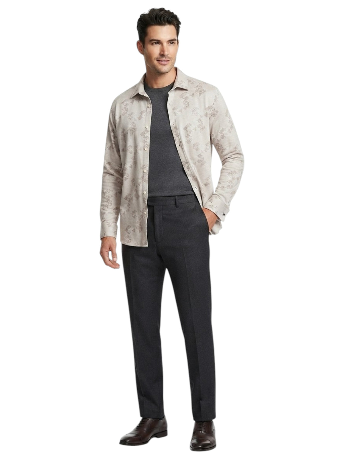 Image for Men's Printed Dress Shirt,Silver Cloud