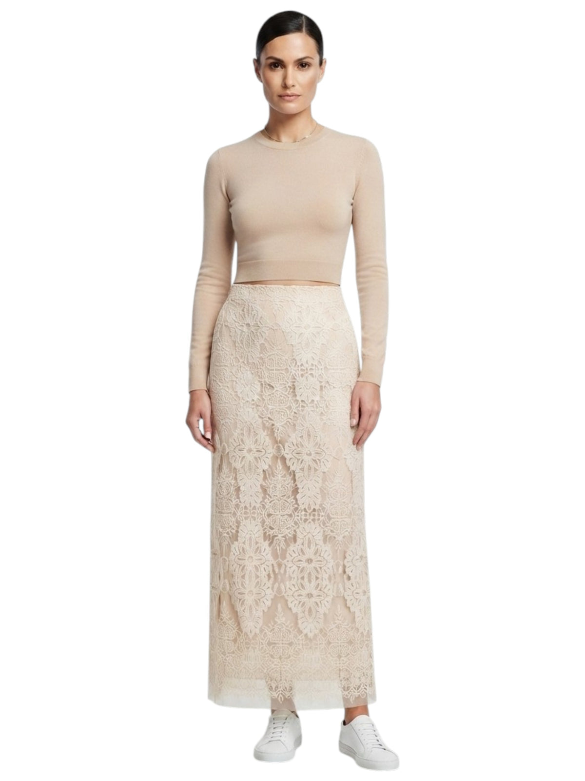 Image for Women's Floral Lace Printed Skirt,Beige