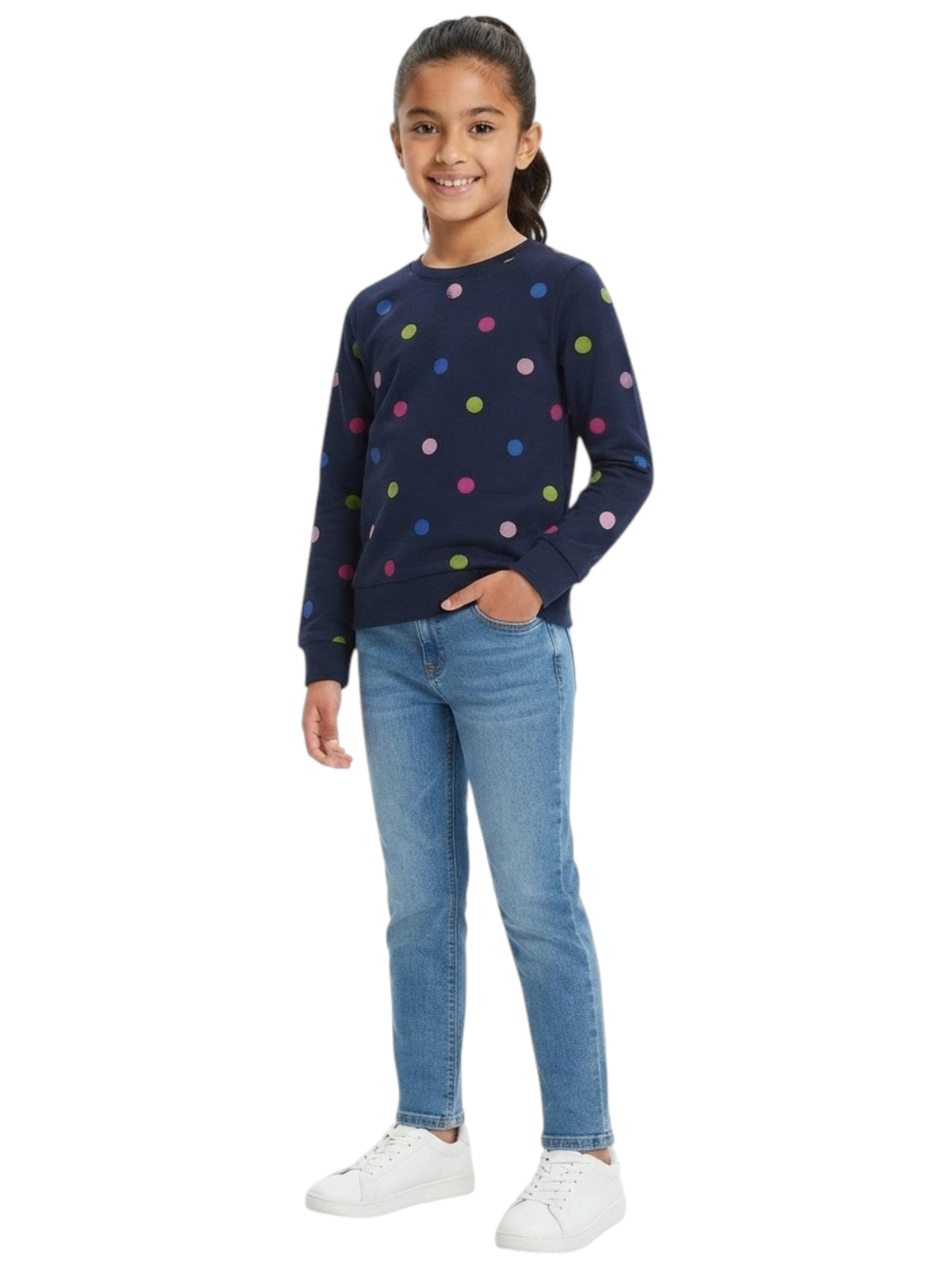 Image for Kids Girls Polka Dot Printed Top,Navy