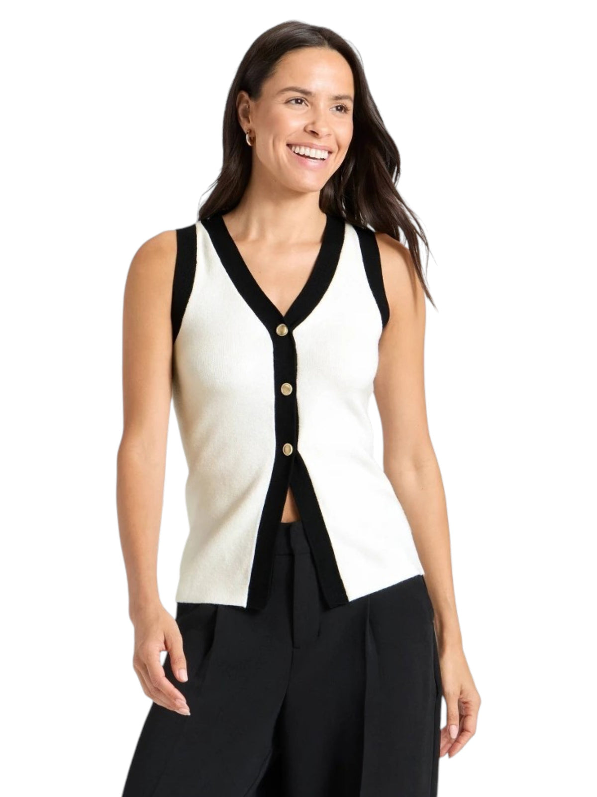 Image for Women's Plain Knitted Top,Black/White