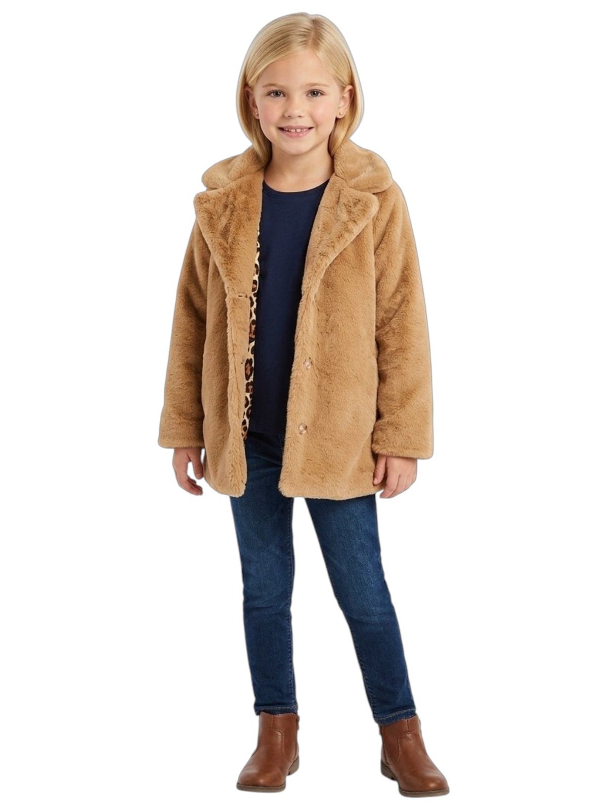 Image for Kids Girls Plain Fur Jacket,Camel