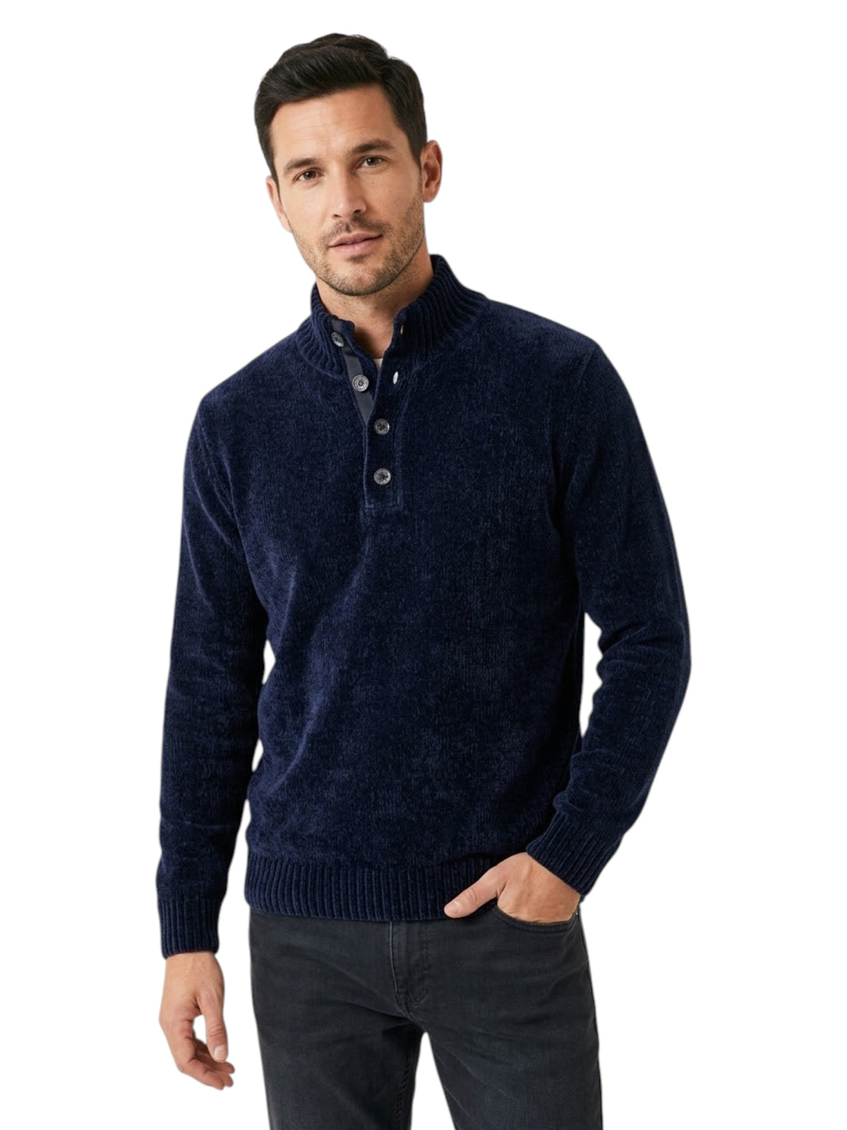 Image for Men's Textured Velour Top,Navy Blue