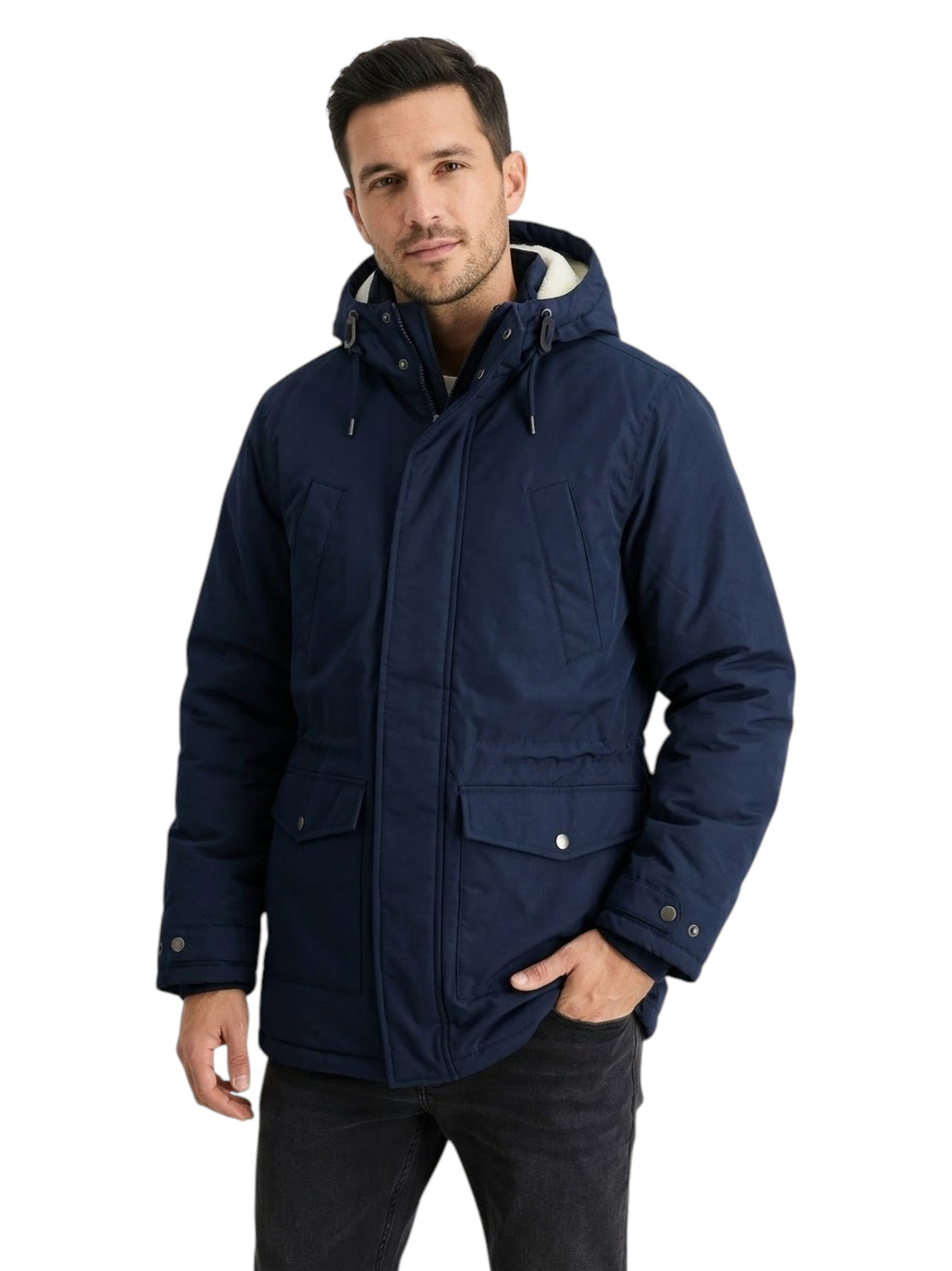 Image for Men's Textured Puffer Jacket,Navy Blue