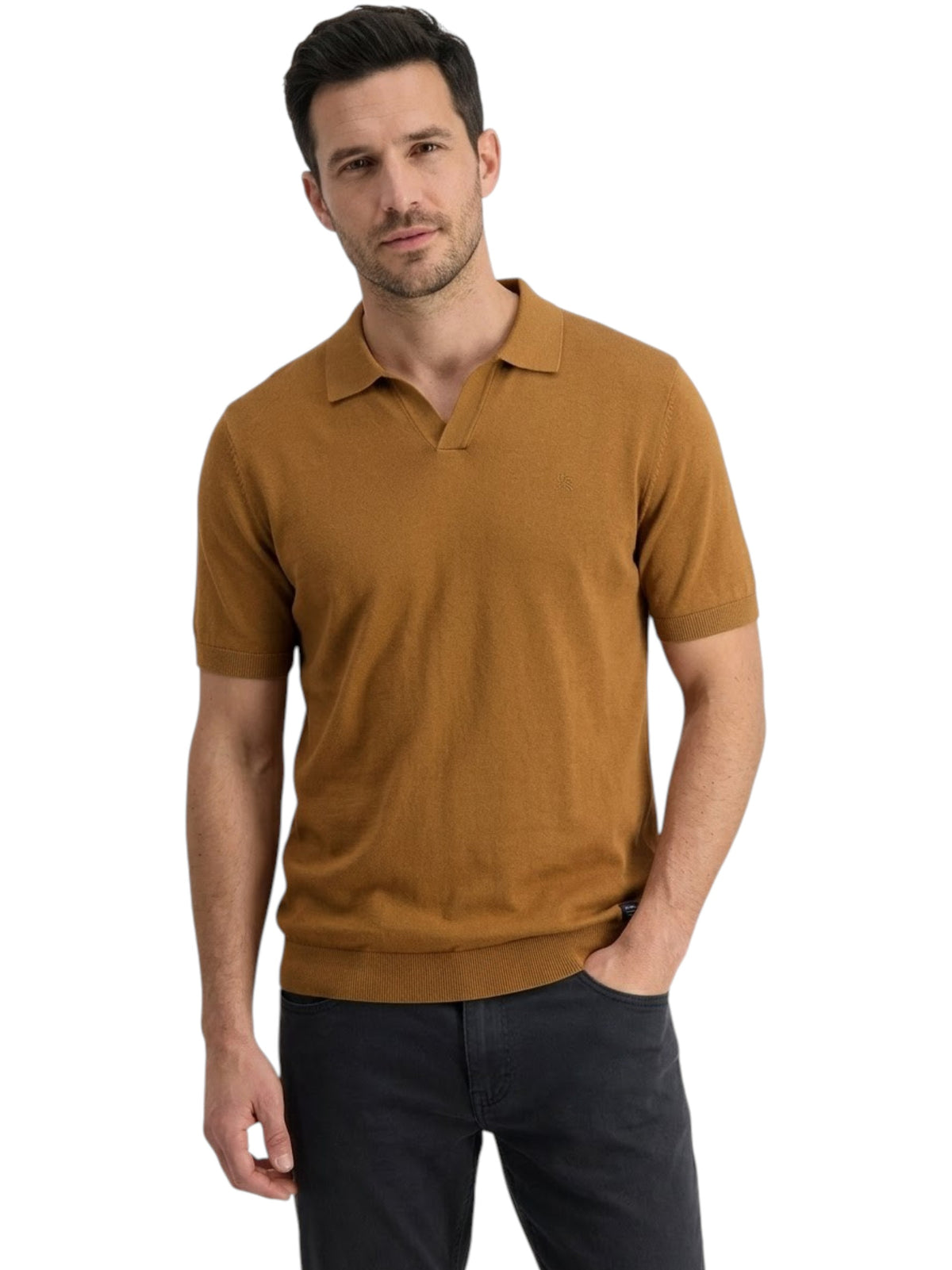 Image for Men's Plain Knit Polo Top,Camel Brown