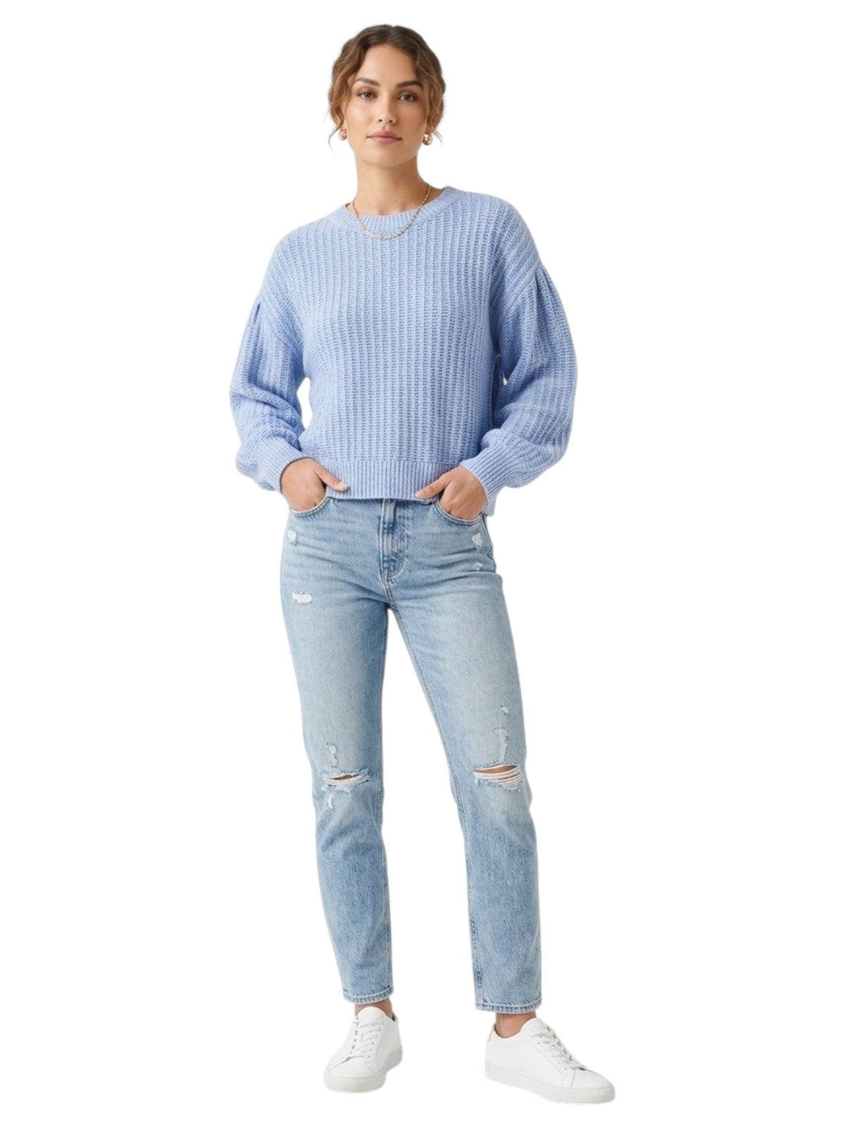 Image for Women's Ribbed Shiny Top,Light Blue