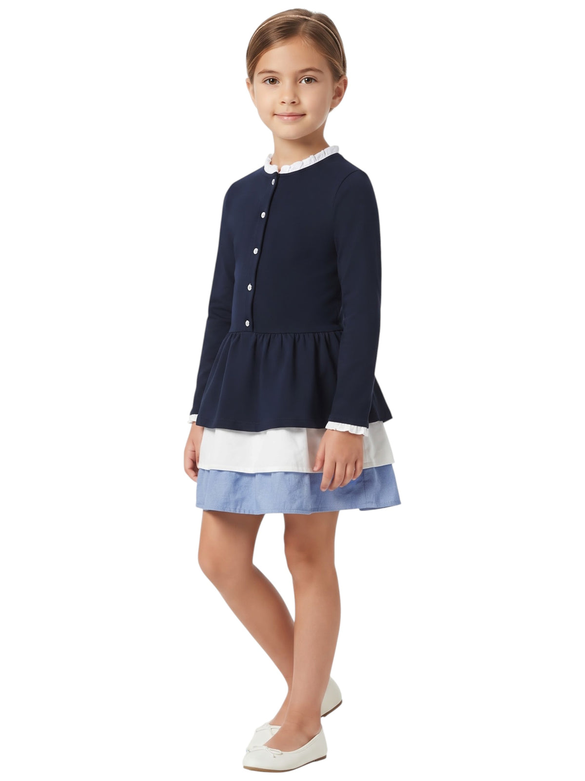 Image for Kids Girl Plain Ruffled Dress ,Navy Blue