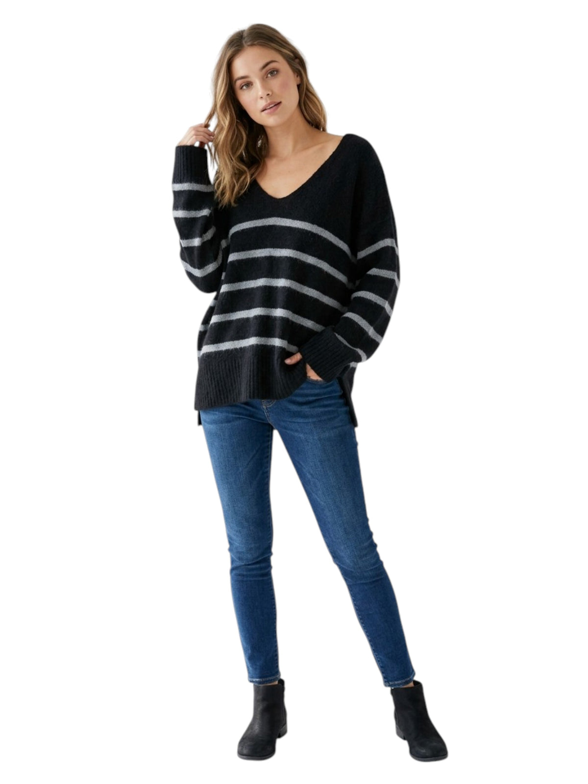 Image for Women's Striped Sweater,Black