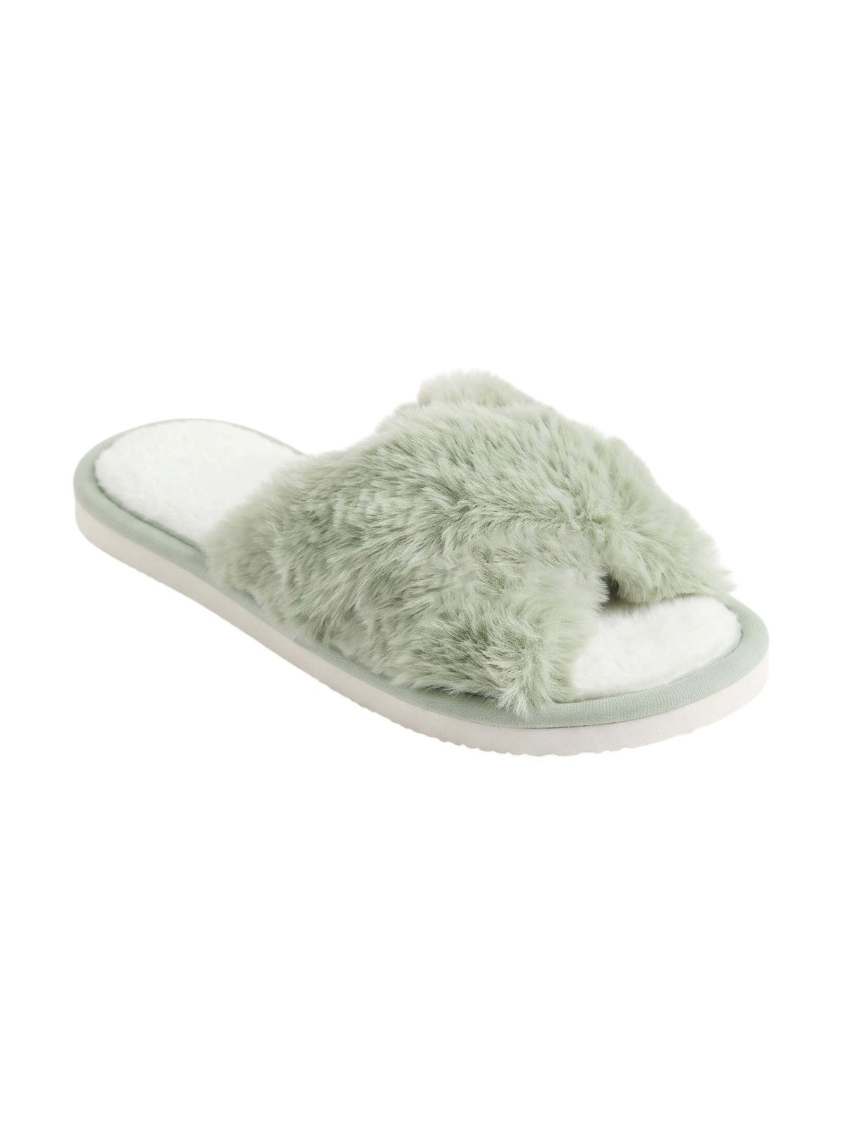 Image for Women's Plain Crossed Faux Fur Slippers,Light Green