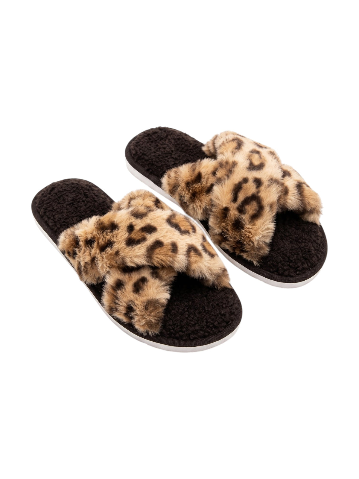 Image for Women's Leo Printed Crossed Faux Fur Slippers,Brown