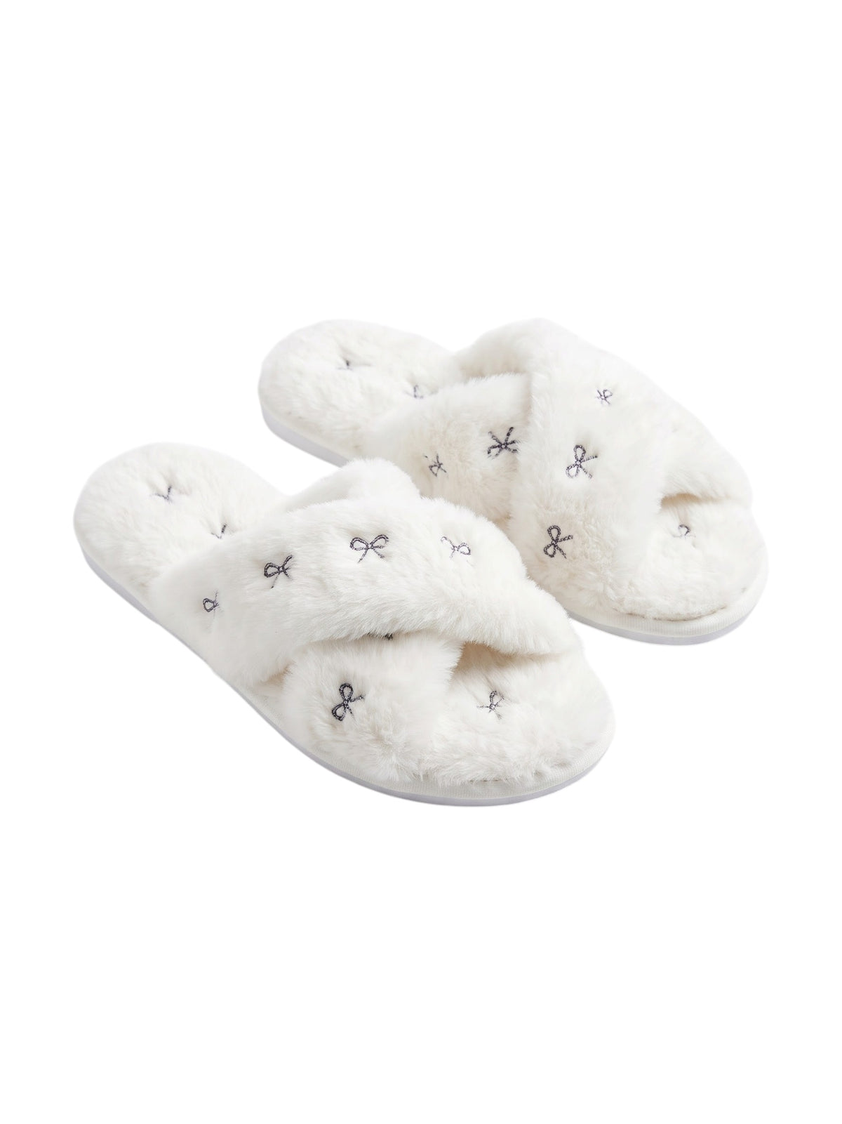 Image for Women's Printed Crossed Faux Fur Slippers,White