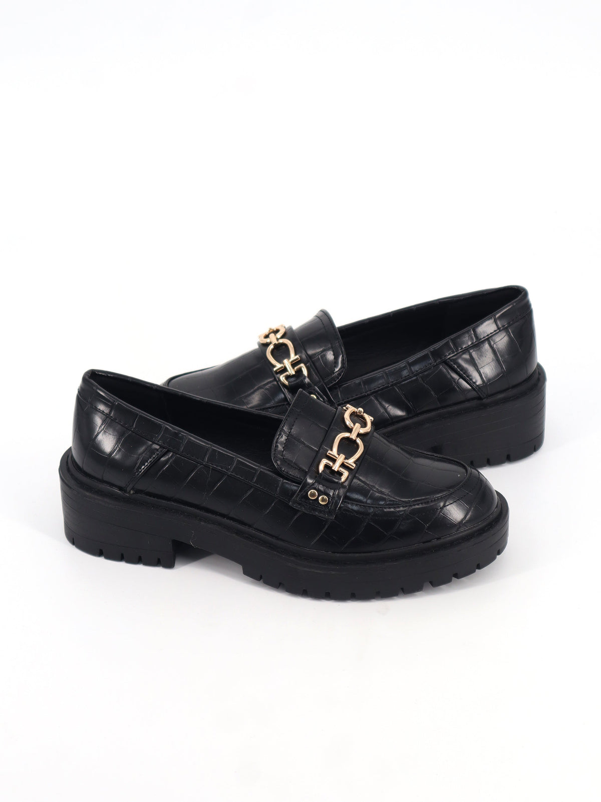 Women's Textured Leather Slip On Shoes,Black