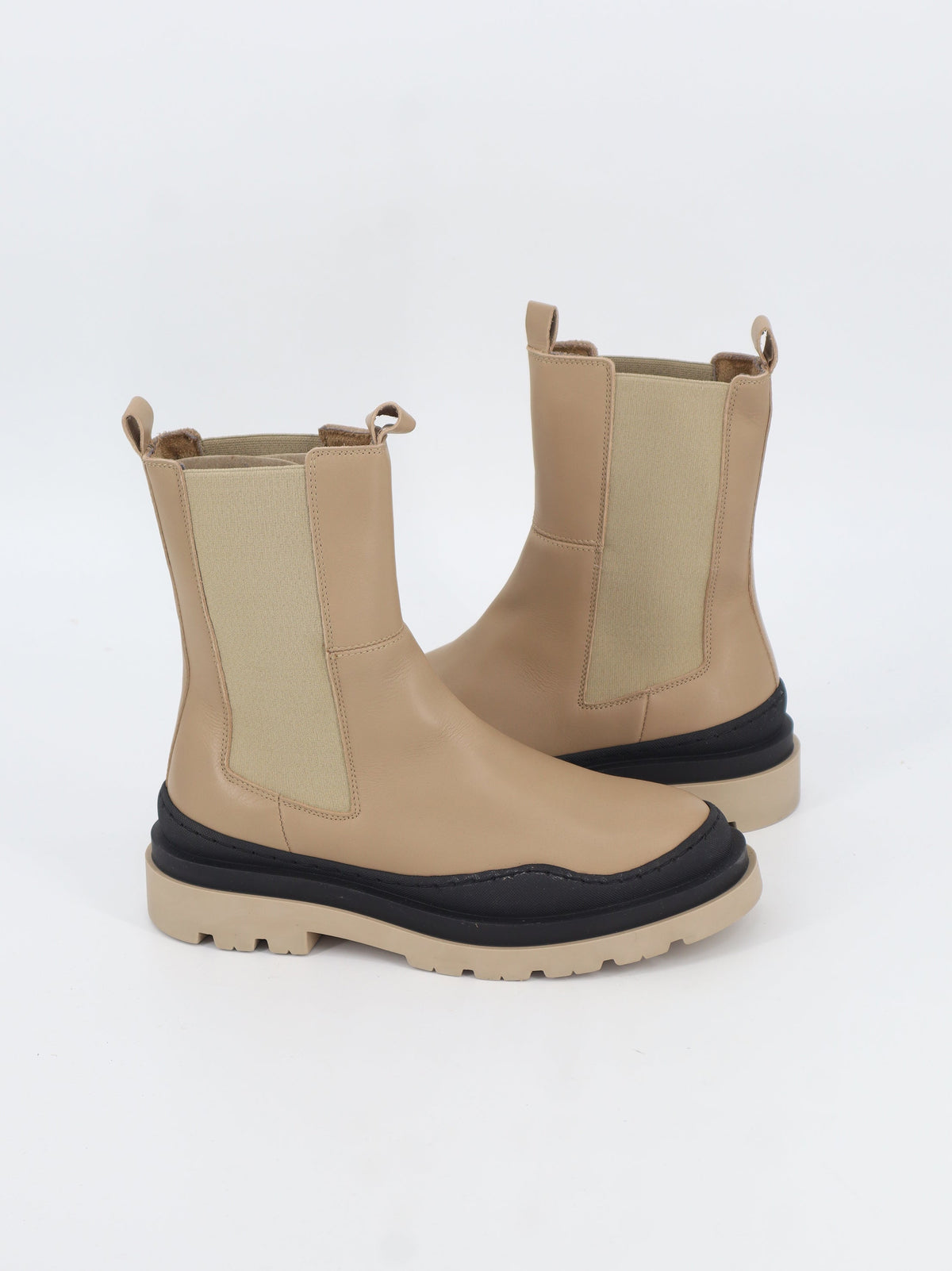Women's Plain Leather Ankle Boots,Beige