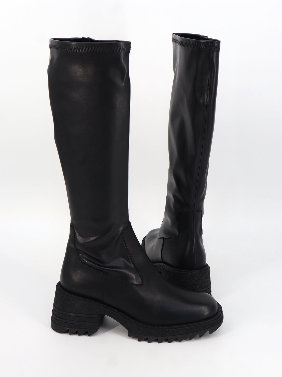 Women's Plain Leather Boots,Black