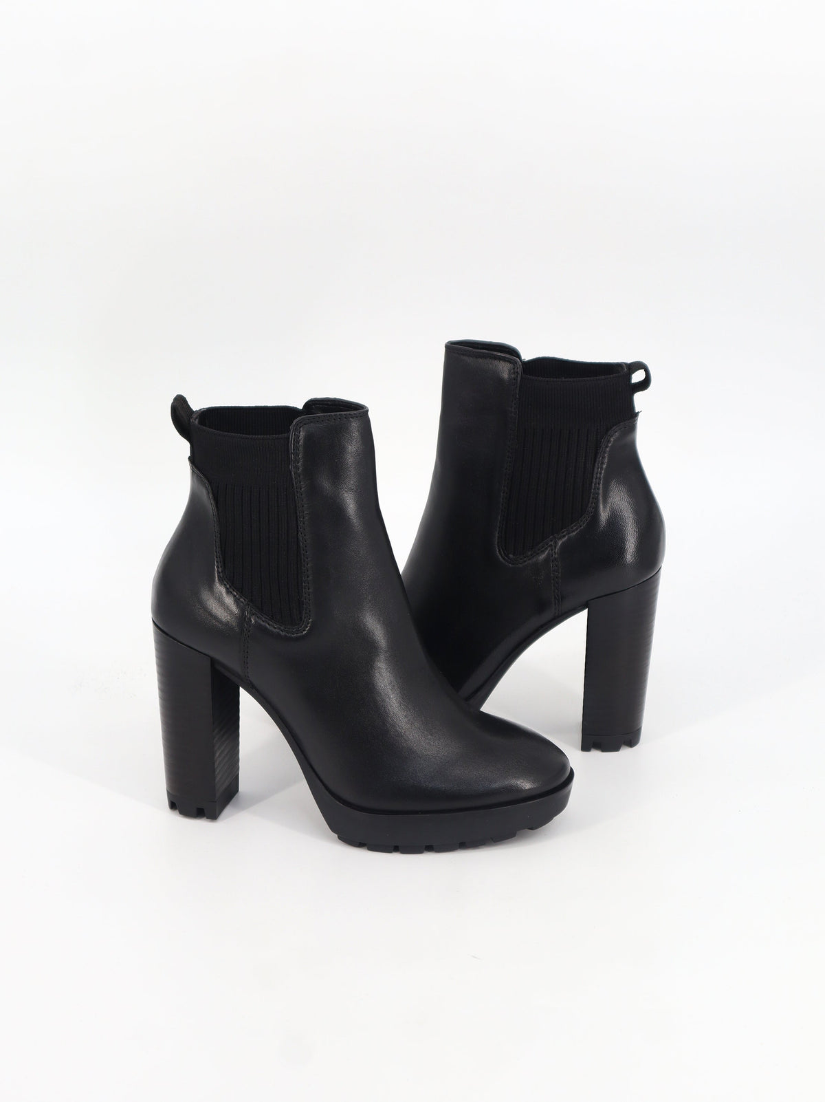 Women's Plain Leather High Heels Ankle Boots,Black