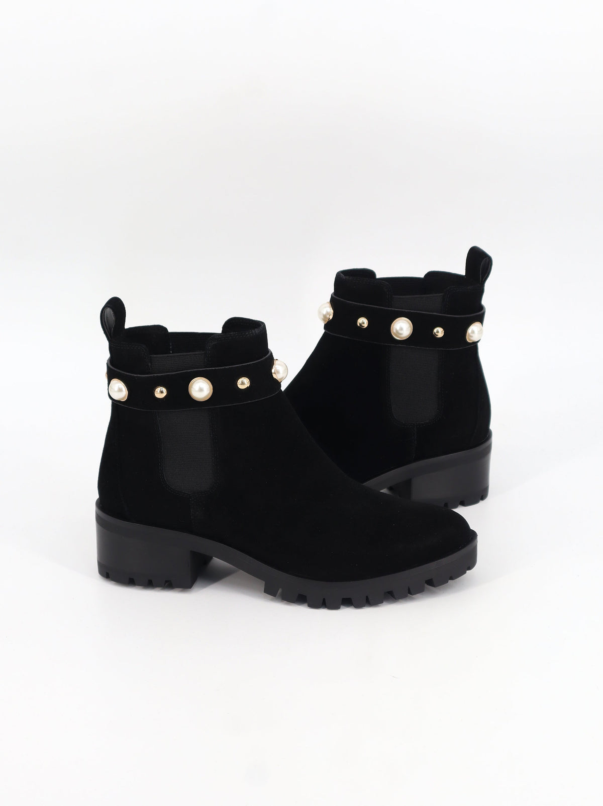 Women's Beads Suede Leather Ankle Boots,Black