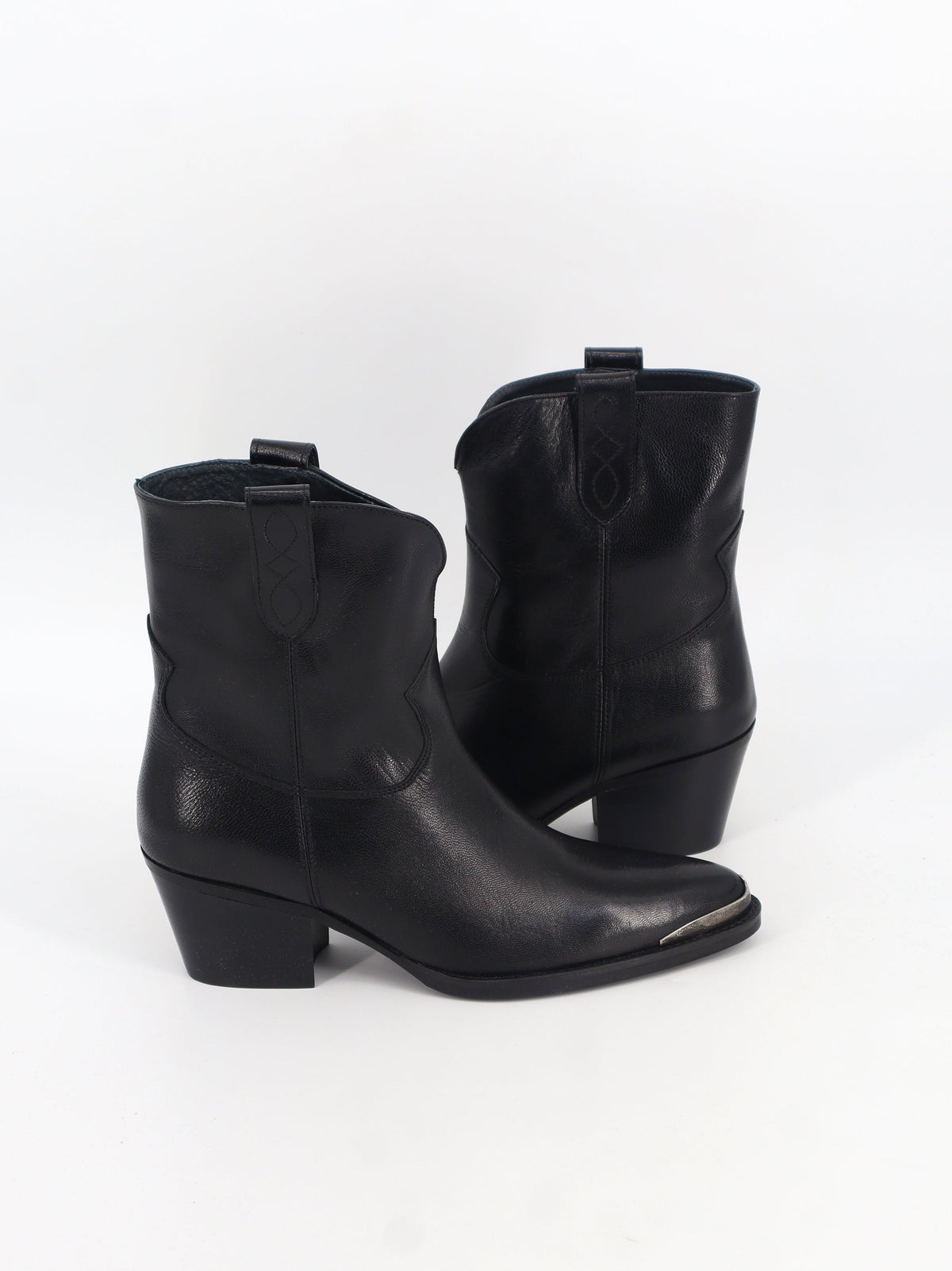Women's Leather High Heels Ankle Boots,Black