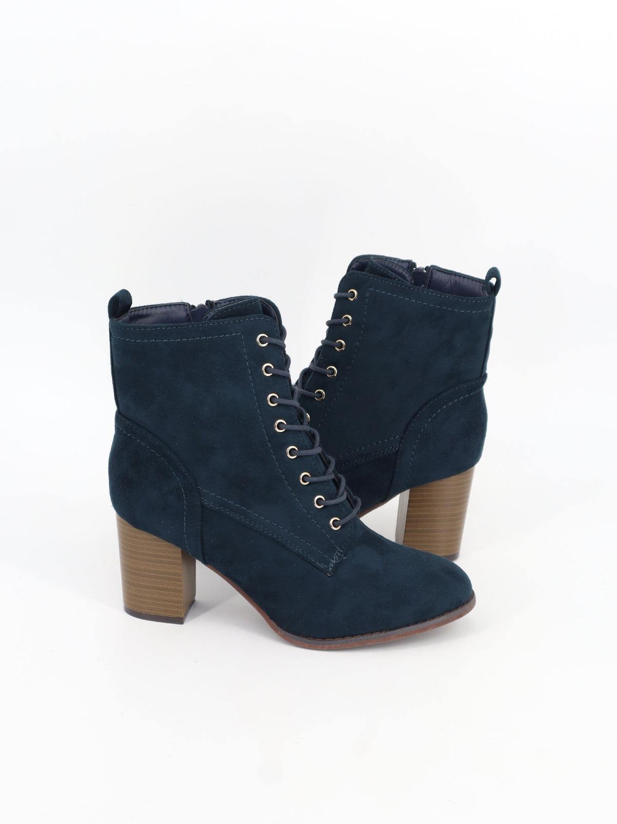 Women's Suede Leather High Heels Ankle Boots,Dark Blue