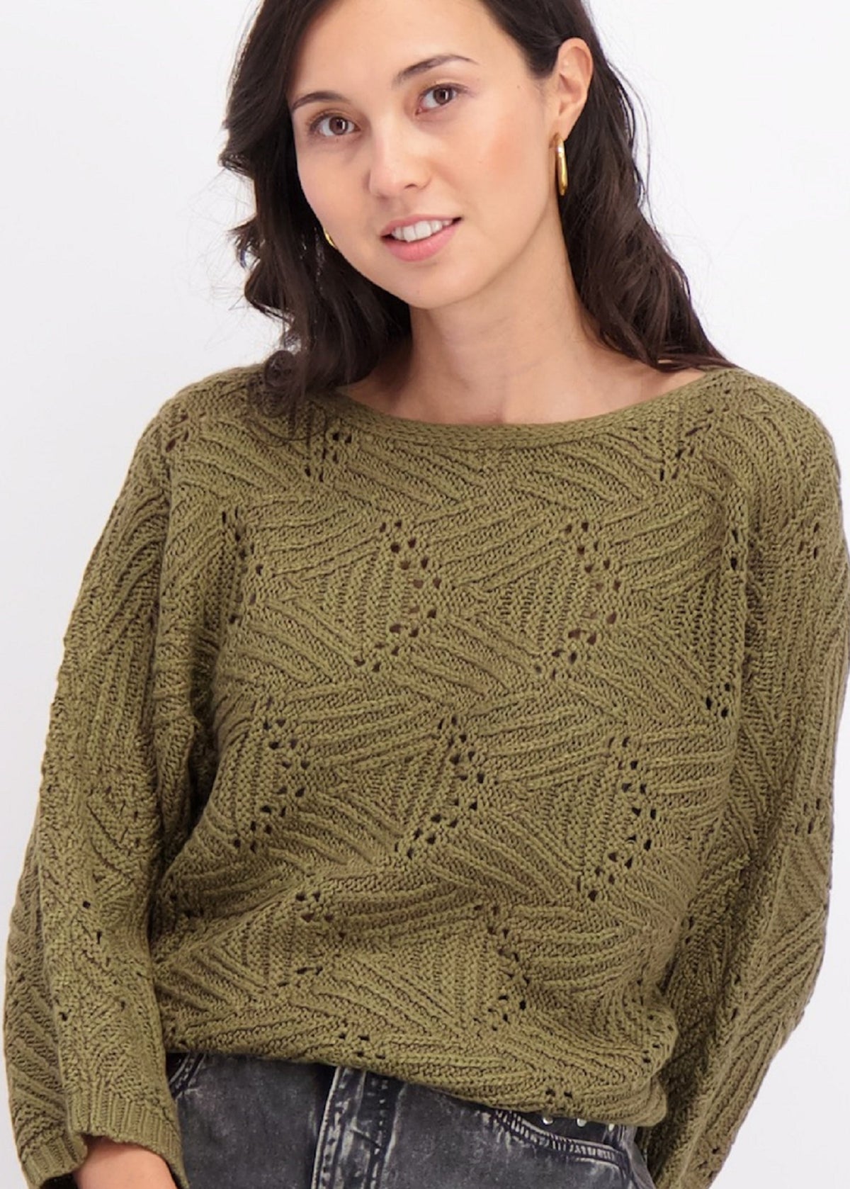 Women's Open Knitted Sweater,Olive