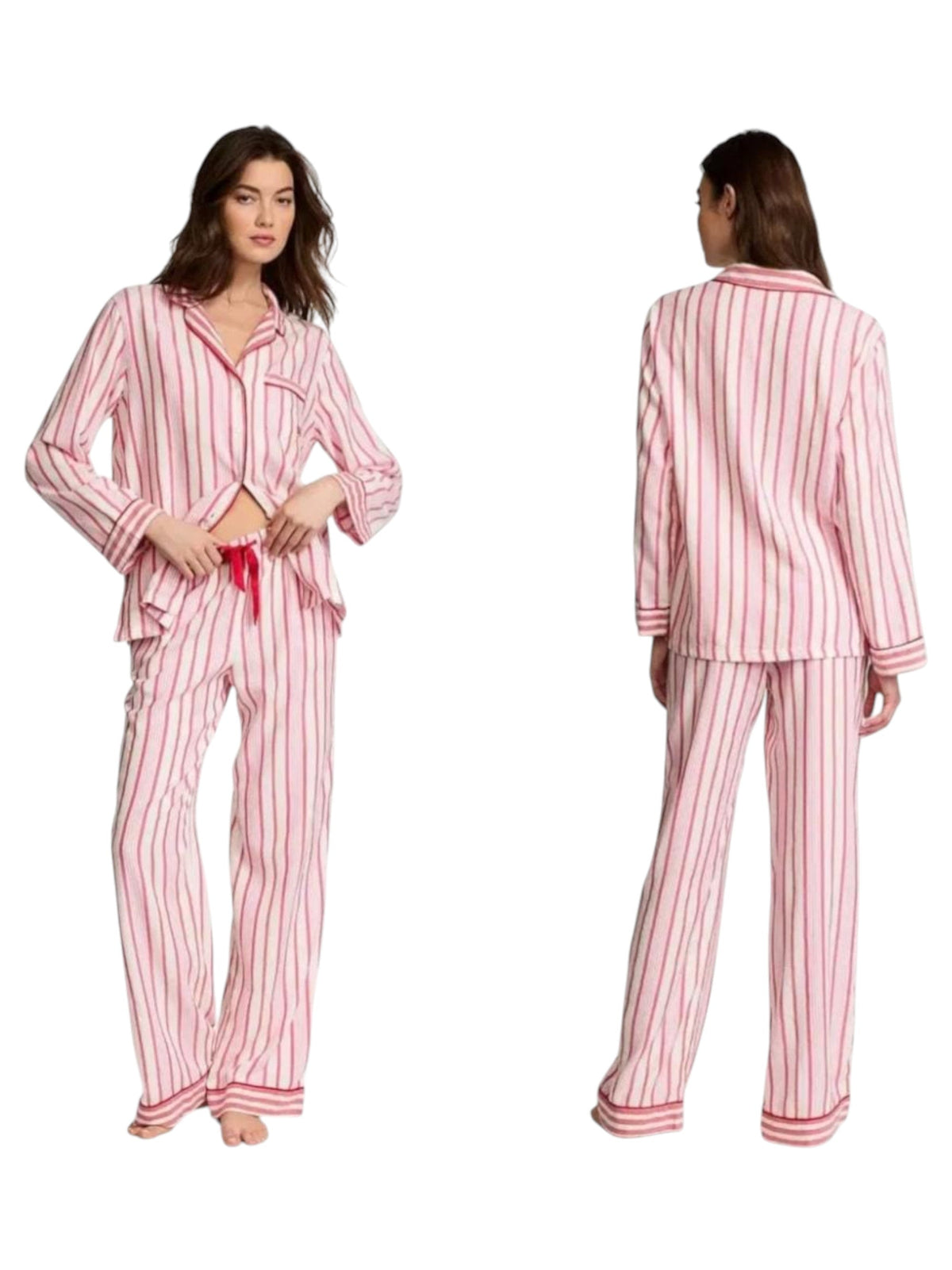 Women's Striped Sleepwear Pajama Set Chemise&Pant,Pink/White
