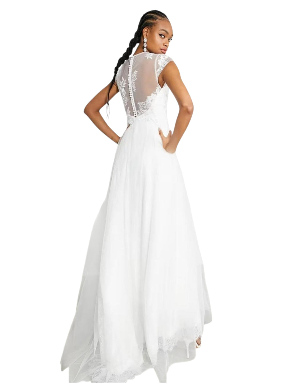 Women's Floral Embroidered Ruffled Wedding Dress,White