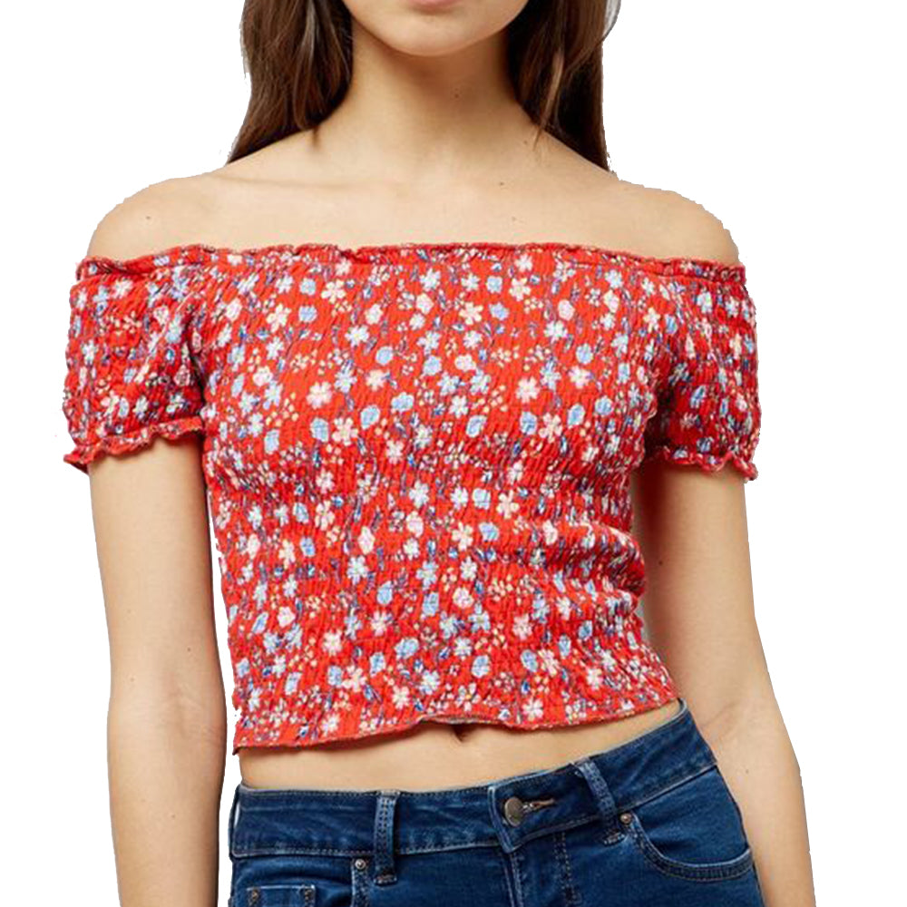 Image for Women's Off Shoulder Floral Top,Red