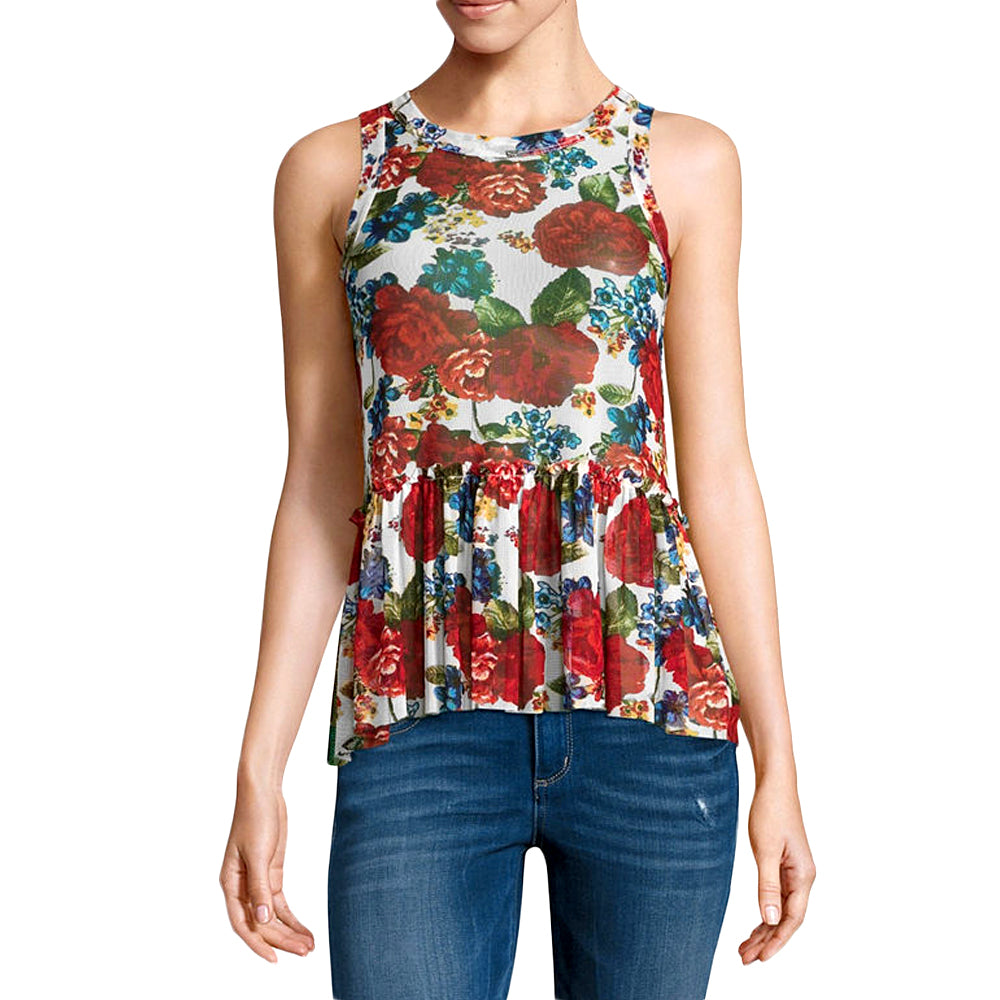 Image for Women's Sleeveless Floral Peasant Top,Beige
