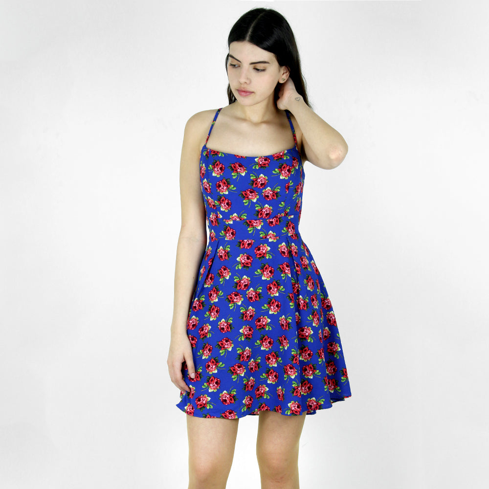 Image for Women's Floral Bow-Back Dress,Blue