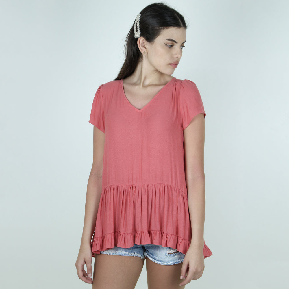 Image for Women's Ruffled Casual Top,Coral