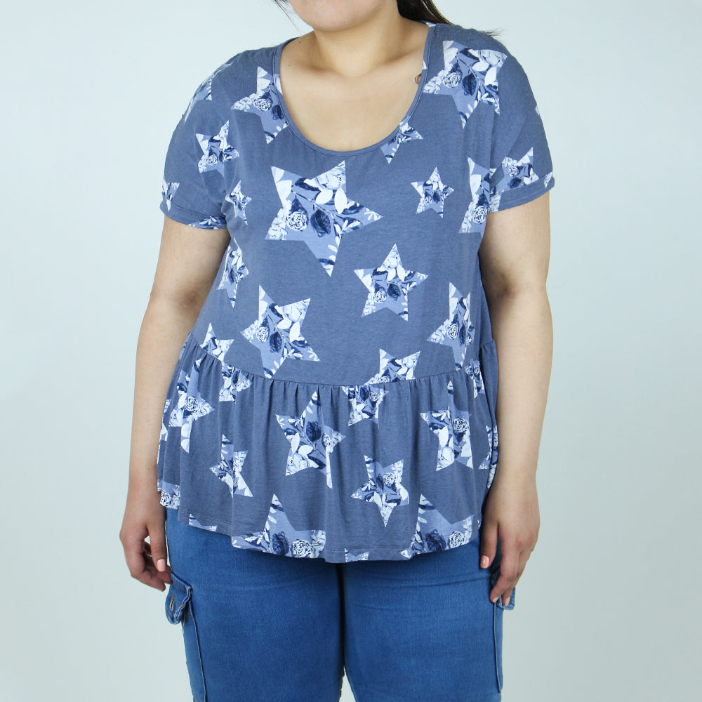 Image for Women's Ruffled Printed Top,Light Navy