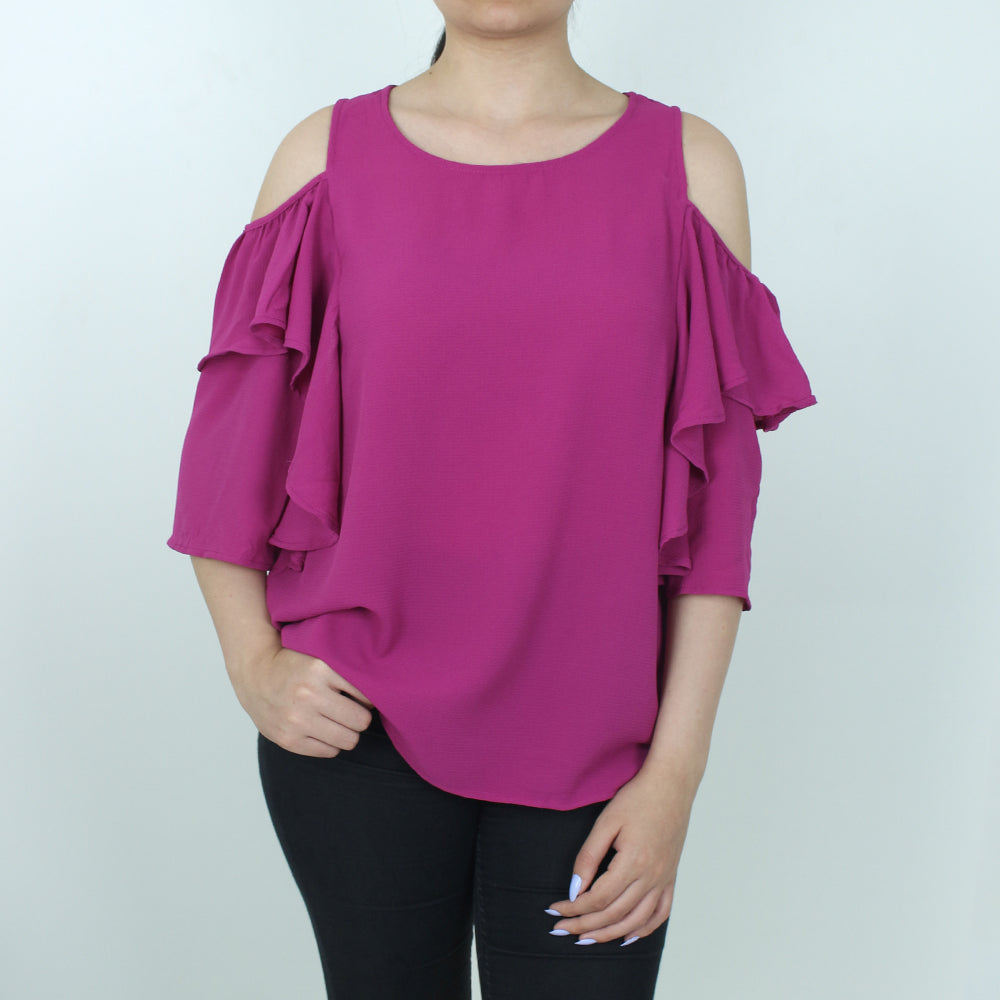 Image for Women's Ruffled-Sleeve Top,Fushia