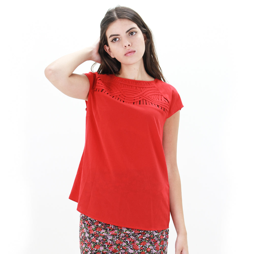 Image for Women's Ribbed Neckline Top,Red