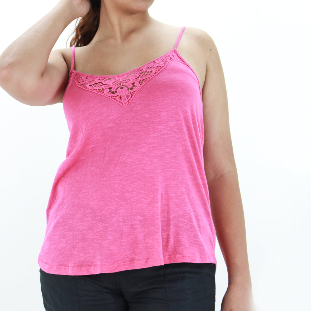 Image for Women's Crochet Bib Cami Sleepwear Top,Fuchsia