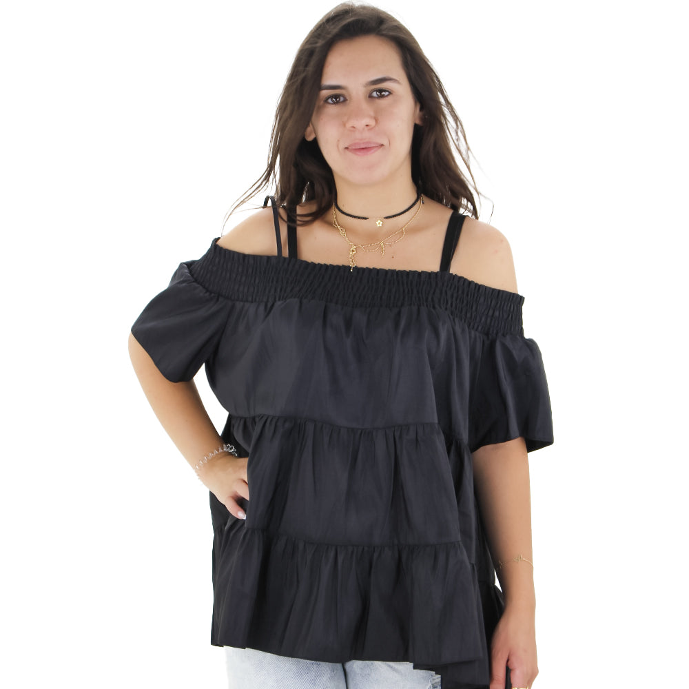 Image for Women's Cold Shoulder Oversized Nylon Top,Black