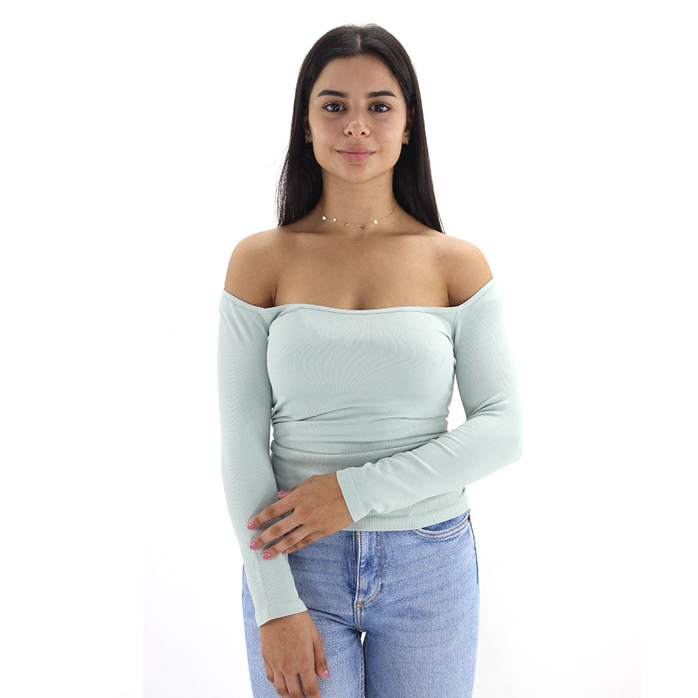 Image for Women's Ribbed Plain Solid Top,Light Green