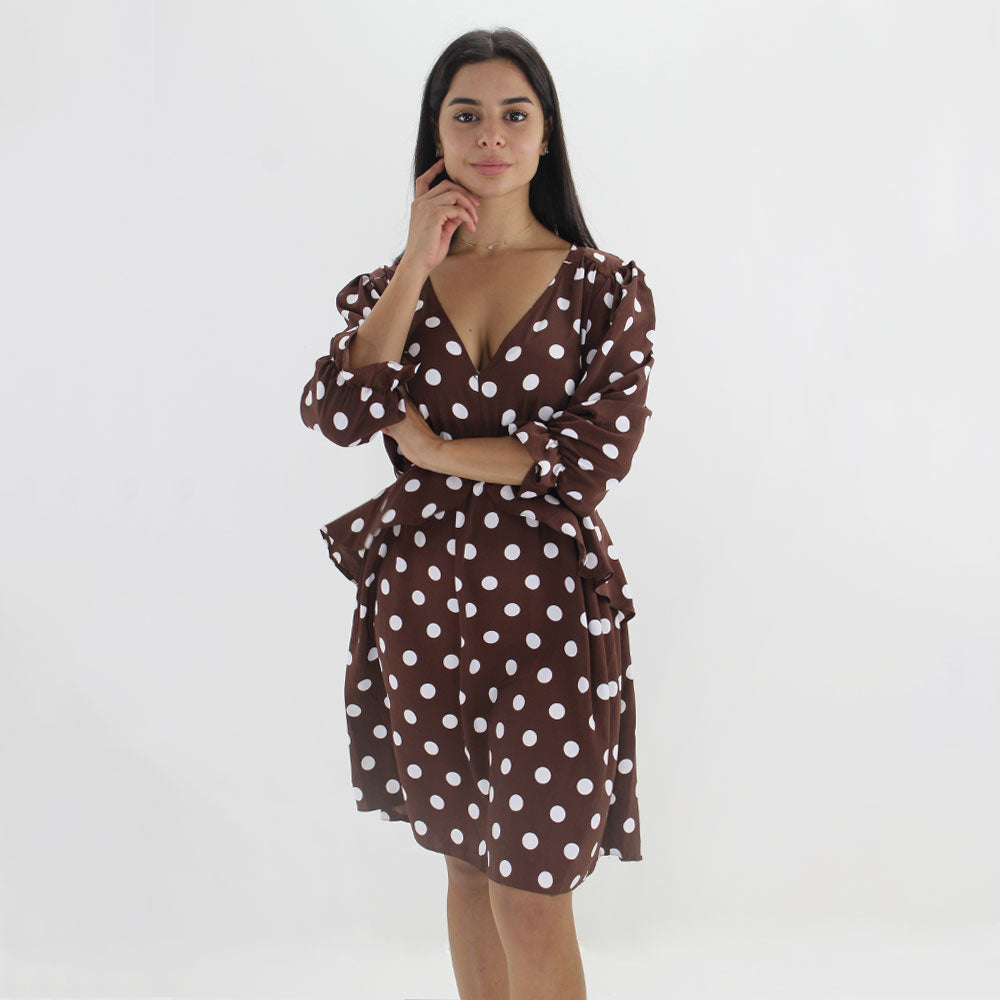 Image for Women's Polka Dots Short Dress,Brown