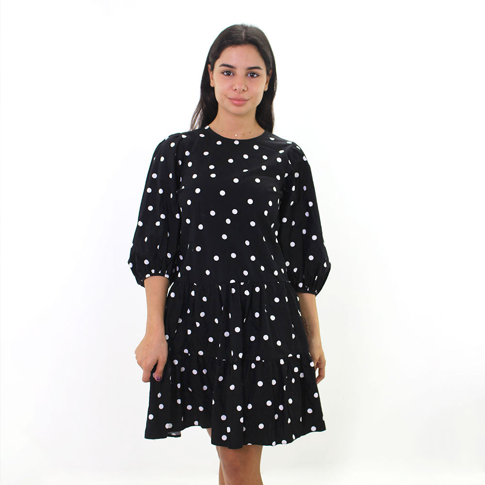Image for Women's Polka Dot Balloon Sleeve Dress,Black