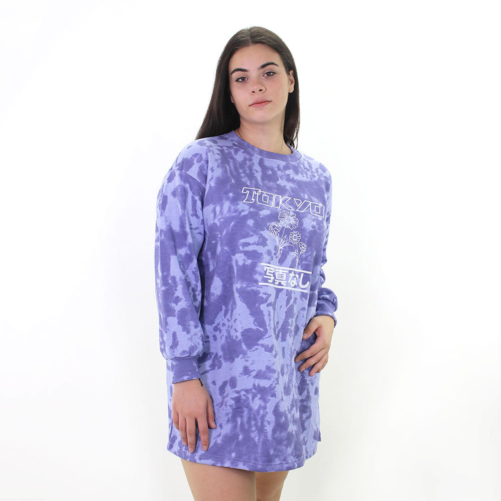 Image for Women's Printed Oversize Sweatshirt Dress,Purple