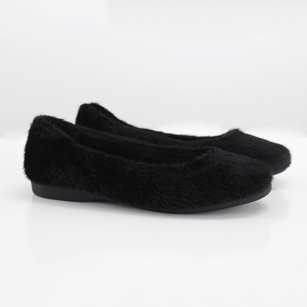Image for Kids Girl Faux Fur Flat Shoes,Black