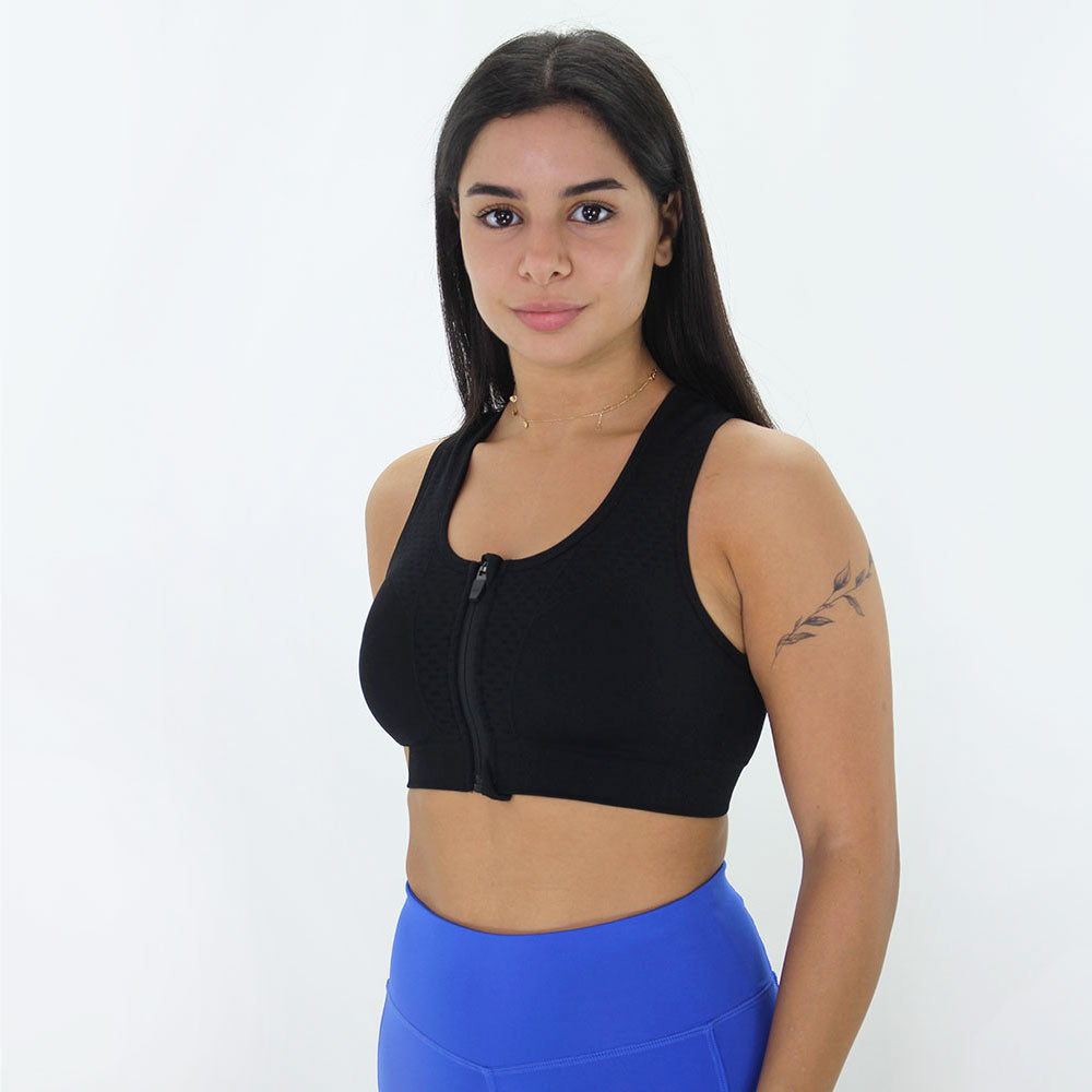Image for Women's Plain Solid Zipper Front Bra,Black