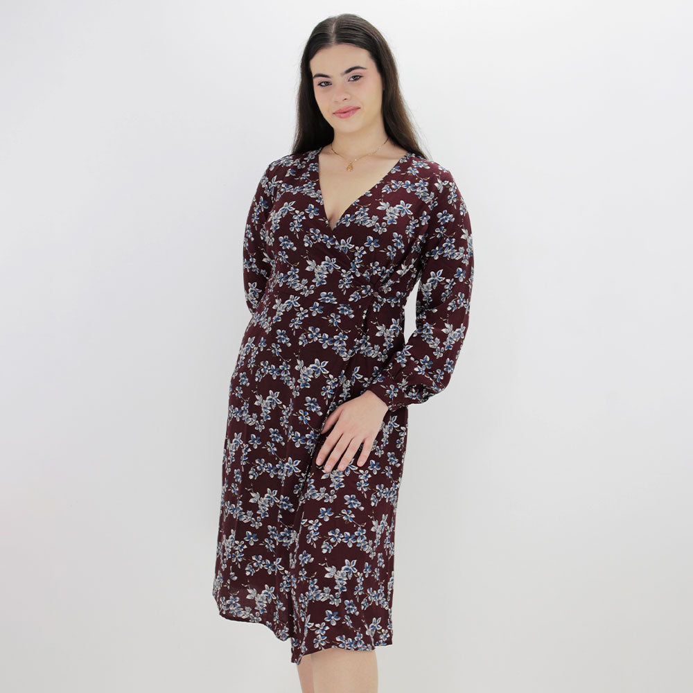 Image for Women's Floral Printed Dress,Burgundy