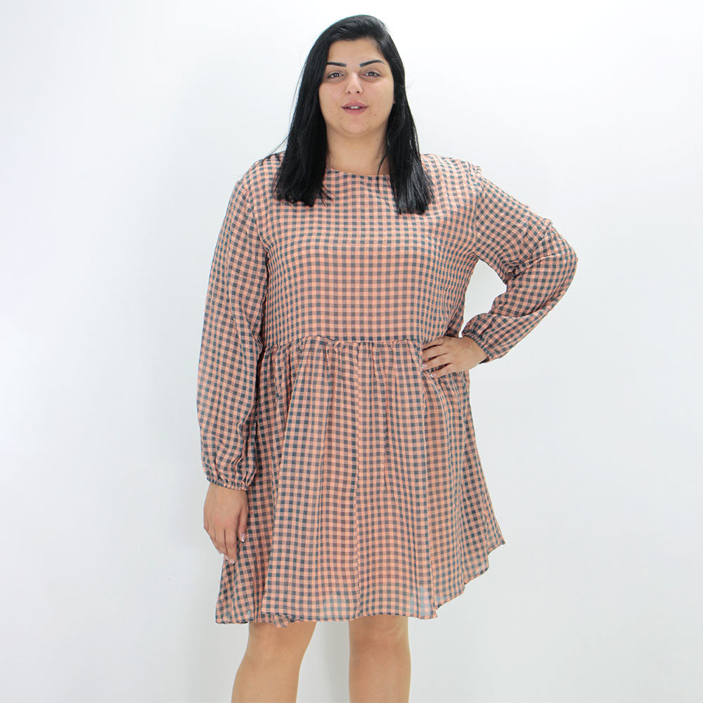 Image for Women's Plaid Short Dress,Coral