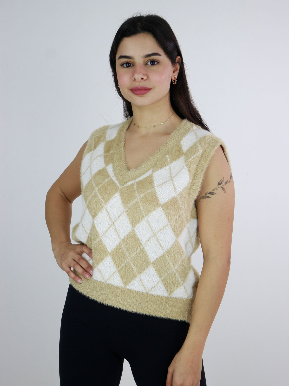 Image for Women's Soft Argyle Preppy Sweater Vest,Beige