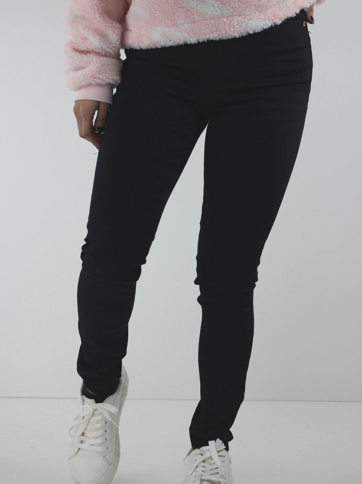 Image for Women's Plain Solid Ripped Jeans,Black