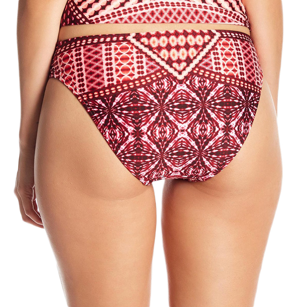 Women's Washed Plaid Bikini Bottom,Burgundy
